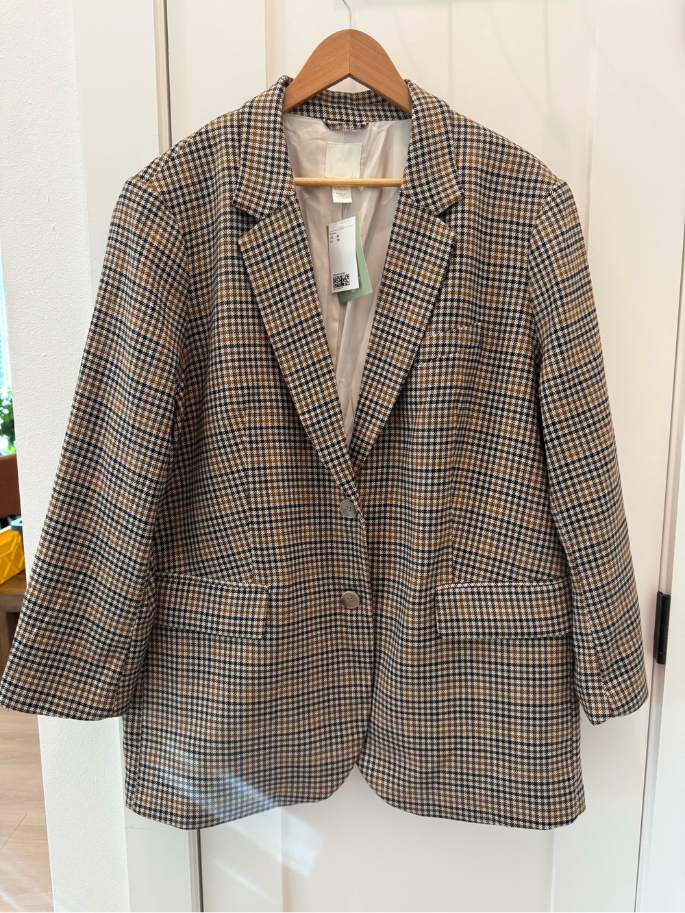 H&M New with Tags Checked Single-Breasted Women's Blazer Jacket - Tan/Black